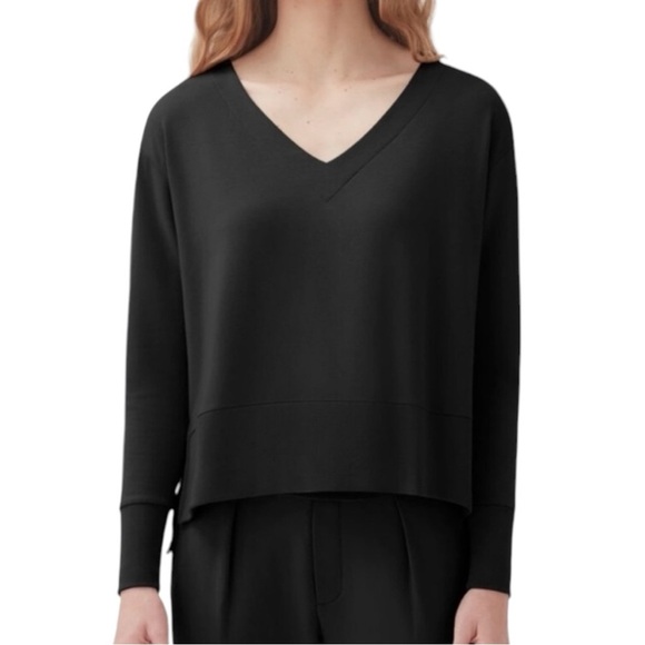 Cuyana French Terry V Neck Black Sweatshirt Size Small - Picture 3 of 11